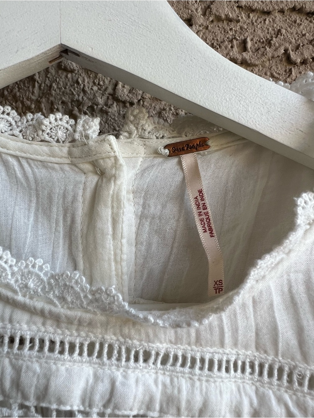 Free People White Lace Yoke Peasant Top - Picture 2 of 6